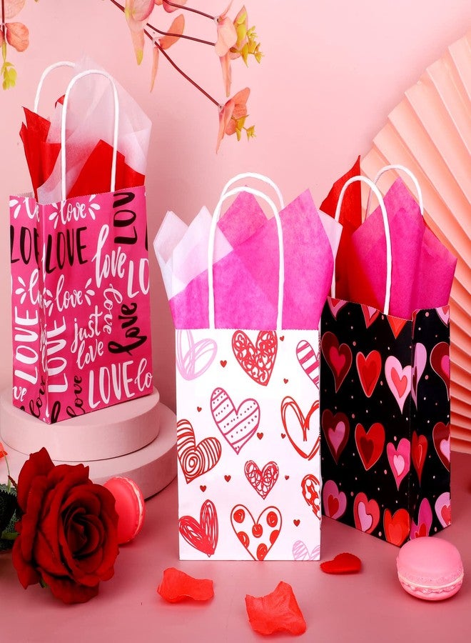 Cooraby 30 Pieces Valentines Day Mini Kraft Gift Bags With Handles, Tissue Paper and Tags - Assorted Styles Party Bags for Presents, 4.8 x 2.4 x 6 Inches - Image 5
